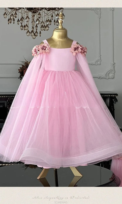 Vestido de boda para niños, vestidos de boda rosas con flores para niñas, ropa para niños, actuación de Piano, presentador, vestido de fiesta de cumpleaños de princesa, disfraz