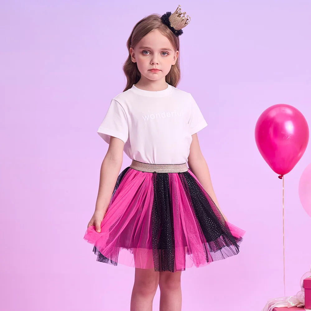 VIKITA, falda tutú con purpurina rosa y negra para niñas, faldas informales de tul en capas para fiesta y baile, faldas para uso diario, minifaldas bonitas a la moda para niñas