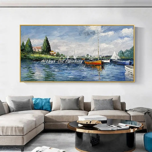 Arthyx, pinturas al óleo de paisaje costero hechas a mano sobre lienzo, imagen artística de pared con textura abstracta moderna para decoración del hogar y la sala de estar + paquete Switch In Art completo