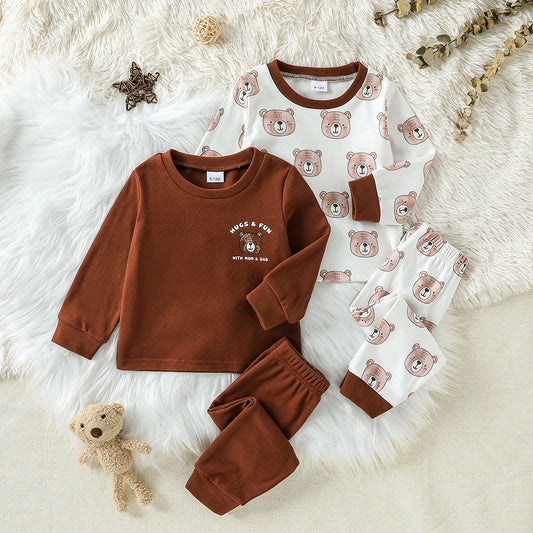 2025 Otoño/Invierno 4 piezas de lana para bebés/niñas Unisex de manga larga con cuello redondo Casual cálido diario para conjuntos de ropa de 1 a 3 años