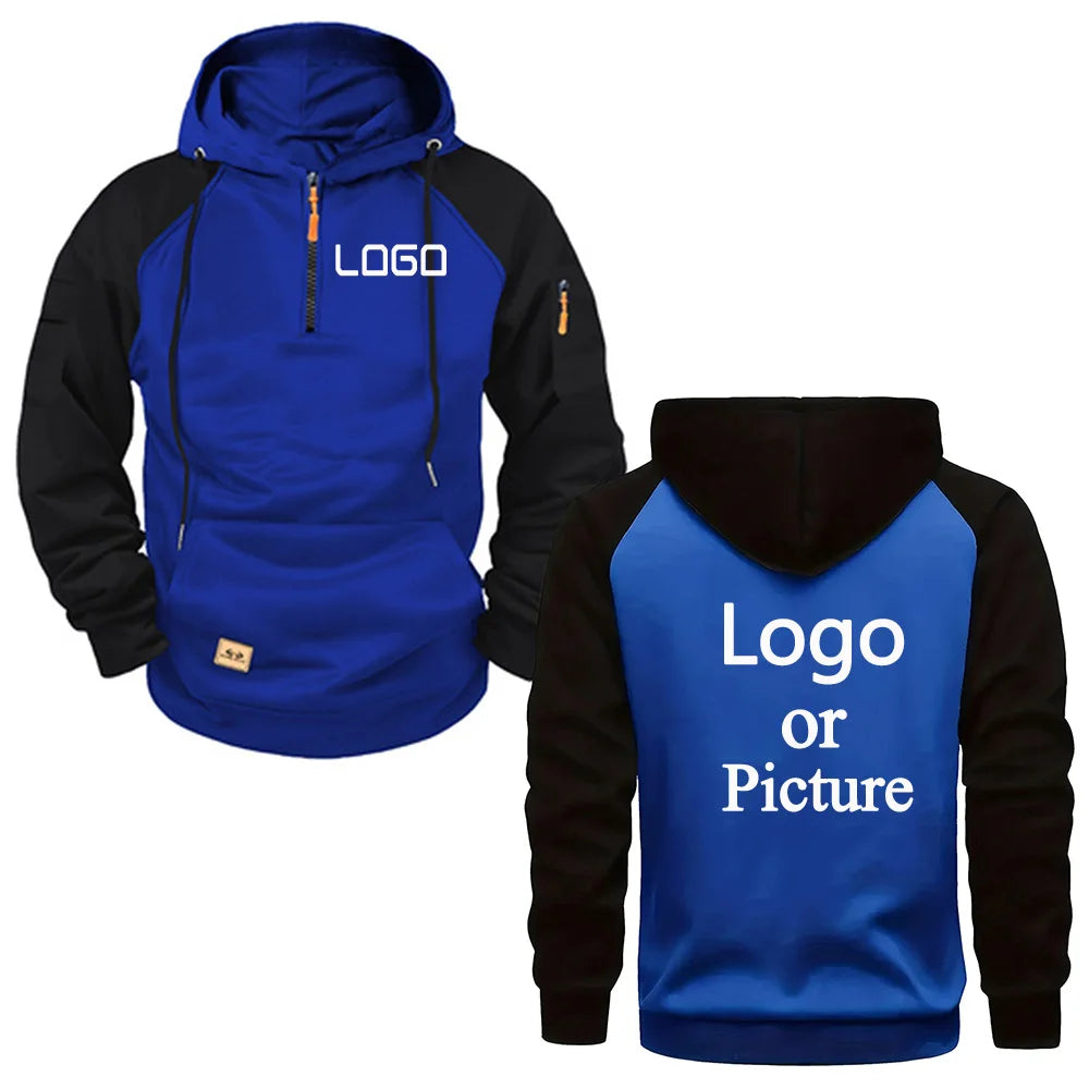 Sudadera con capucha impresa personalizada, sudadera con capucha cálida y elegante informal con bloques de color, sudadera con capucha unisex personalizada estilo callejero.