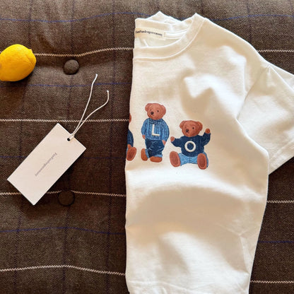 Camiseta de Algodón con Dibujos Animados para Niños, Estilo Veraniego, Informal, Delgada, de Manga Corta, de Algodón Puro par...