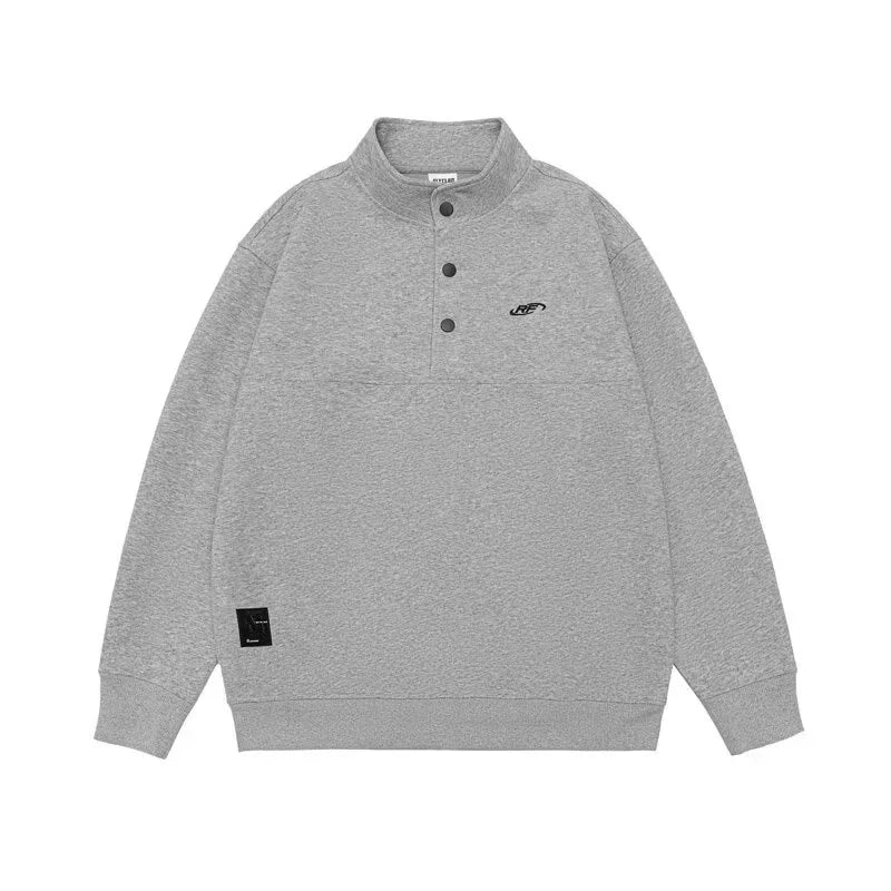 Otoño de los hombres de la letra impresa botón sudadera Stand Collar Patchwork pulóver sudaderas con capucha 2025 nuevo Casual Y2K manga larga Sudaderas