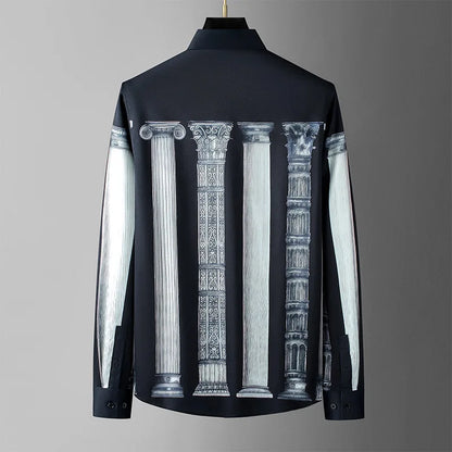 Camisa de manga larga con estampado de columna romana de estilo americano y europeo para hombre, camisas de vestir formales de negocios informales ajustadas, ropa para hombre