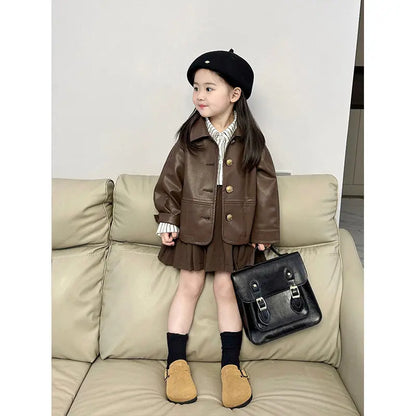 Conjunto de tres piezas para niña, abrigo a la moda, camisa elegante, Falda corta, novedad de otoño, 2024