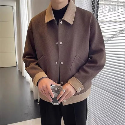 Chaquetas de moda de primavera y otoño para hombre, prendas de vestir informales con cuello vuelto de retazos, chaqueta holgada de vitalidad juvenil de estilo coreano para hombre