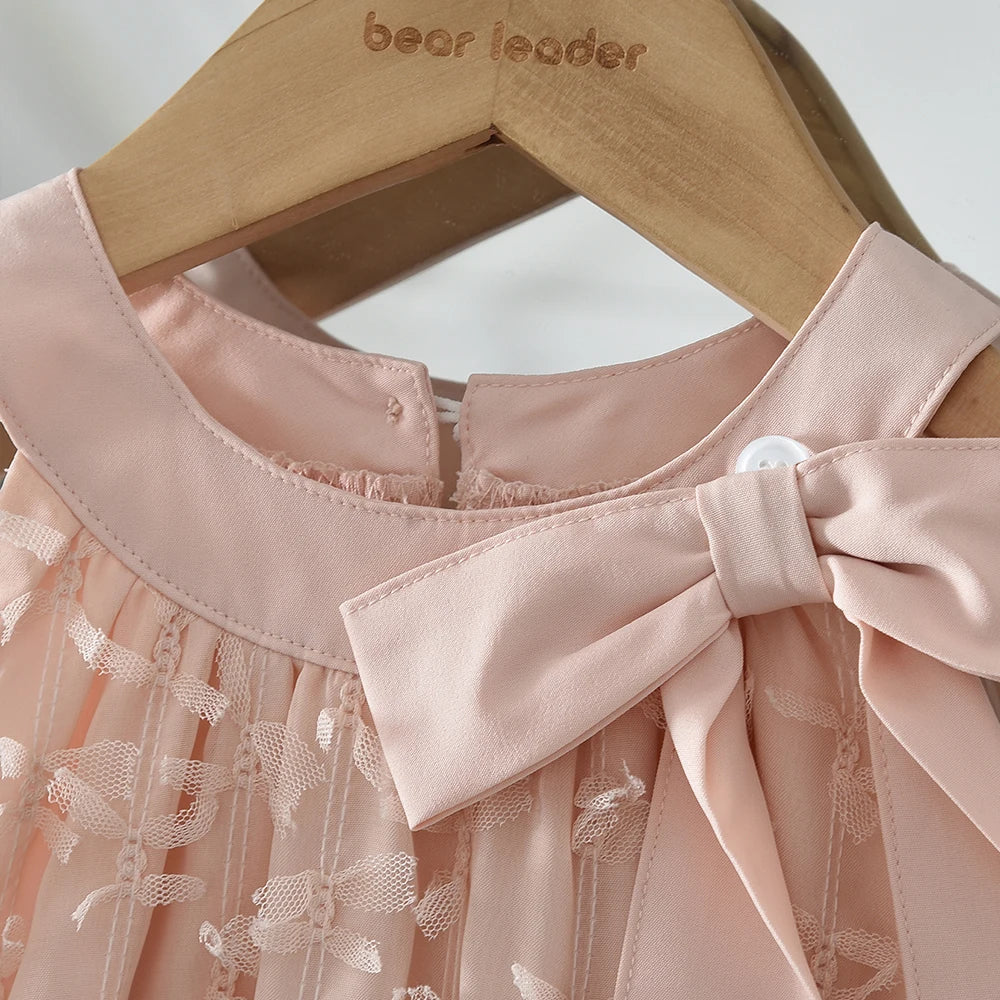 Vestido de Princesa Rosa con Lazo en el Cuello y Flecos, Estilo Coreano, para Fiestas de Cumpleaños de Niñas de 3 a 7 Años, Versión de Verano