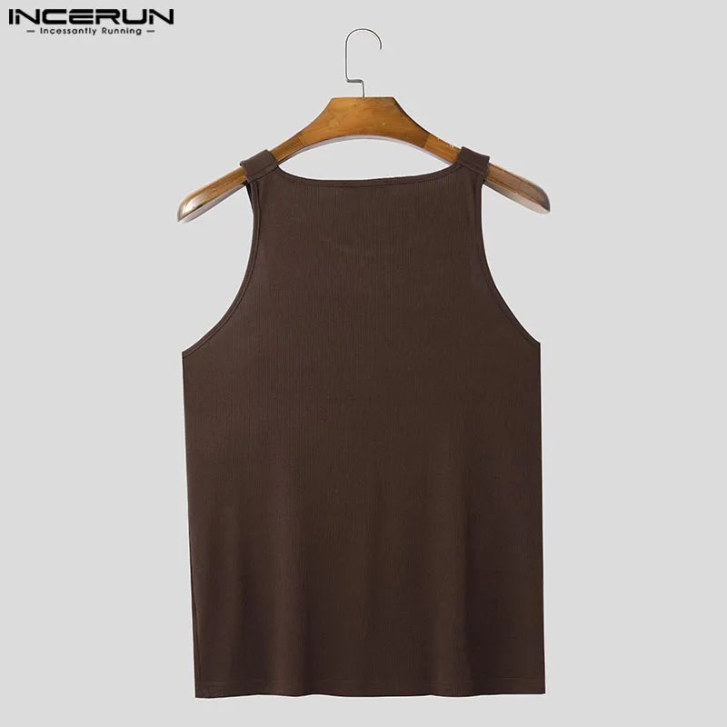 Fashion Men Tank Tops Casual Style Tops INCERUN New Style Men's Mesh Vests Streetwear Solid Color Casual Men Clothing S-5XL