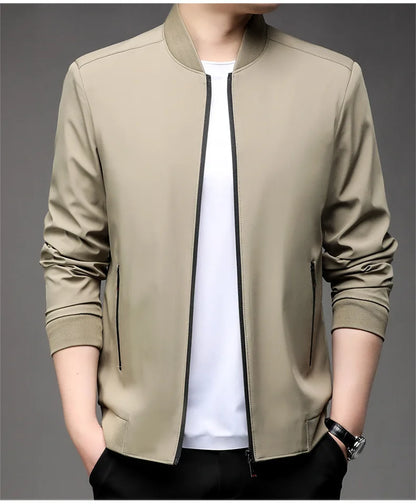 Chaquetas de alta calidad para hombre, chaqueta informal inteligente con cuello de béisbol, abrigo ajustado, prendas de vestir exteriores de Color sólido, primavera y otoño