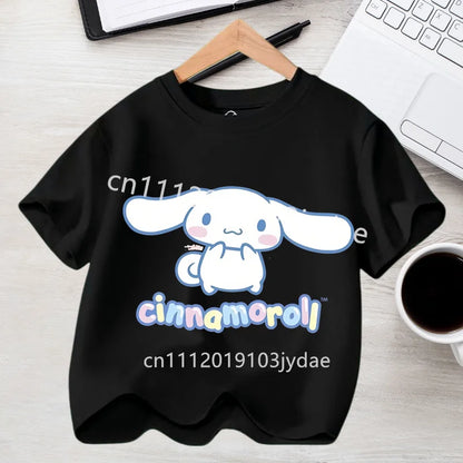 Camiseta de Manga Corta para Niños, Estilo Urbano, Verano 2026, Ropa Casual, Regalo Kawaii, Linda Camiseta de Cinnamoroll para Niña, Camiseta de Algodón con Estampado de Anime