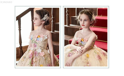 Vestido de fiesta de estilo francés para niñas con flores para el pequeño presentador Piano Recital flor niña boda niños vestido de desfile vestidos