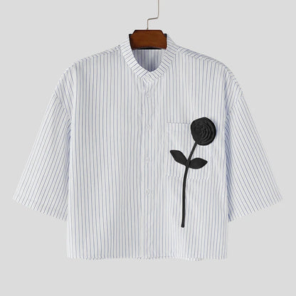 INCERUN-Camiseta para hombre con cuello alto y manga corta, Tops cortos a rayas con diseño de patchwork, ropa informal de verano holgada, ropa de moda para hombre 2026