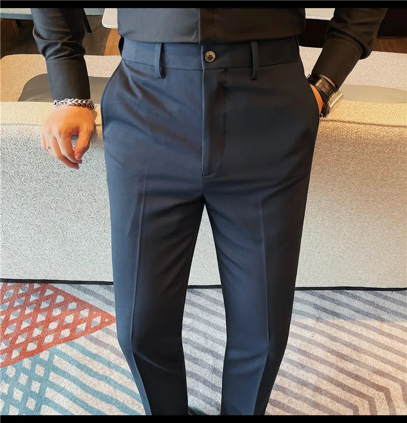 Camisas de vestir de negocios para hombres, pantalones ajustados de traje Social de oficina informal, pantalones de fiesta de boda de alta calidad, ropa de otoño e invierno