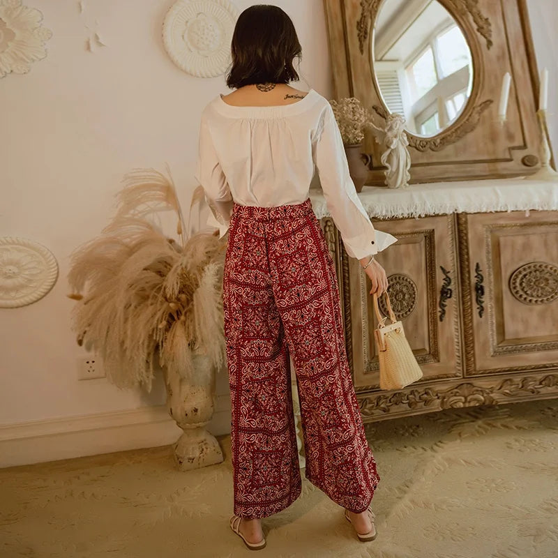 Pantalones anchos de viaje para vacaciones en la playa, ropa de vacaciones para mujer, estilo bohemio, cintura alta, material...