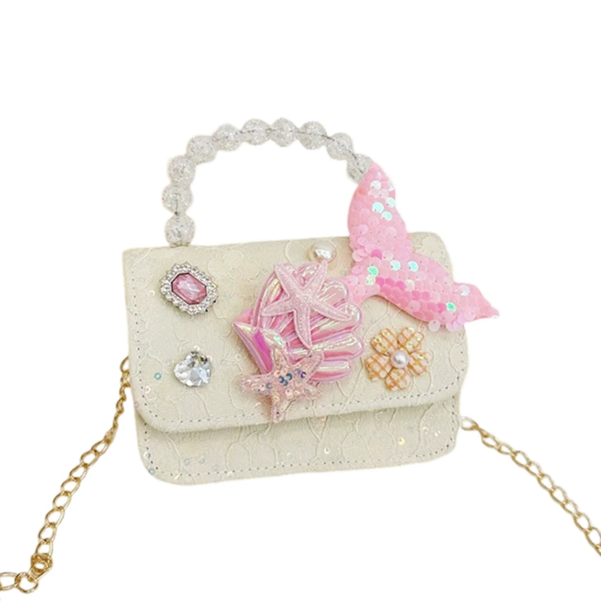 Bolso de Mano con Perlas para Niñas, Mini Bolso Bandolera, Estilo Moderno, para Regalo de Cumpleaños, Ligero, de Cuero PU