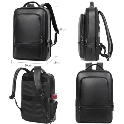 Mochila 100% de cuero de vaca Natural para ordenador portátil de 15,6 pulgadas, Mochila USB para hombre, bolso de viaje de cuero genuino, Mochila grande para niños