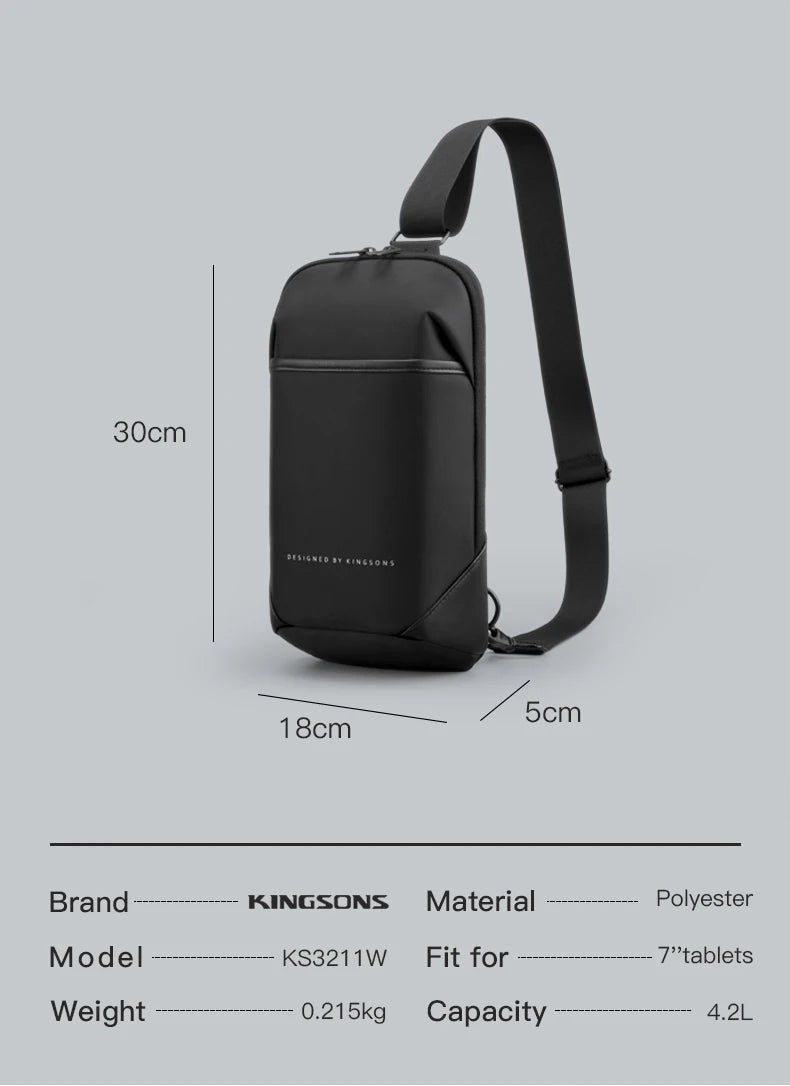 Kingsons, bolso cruzado para hombre, Kingsons, moda negra, bolso de hombro impermeable para hombre, bolso de pecho informal para niño
