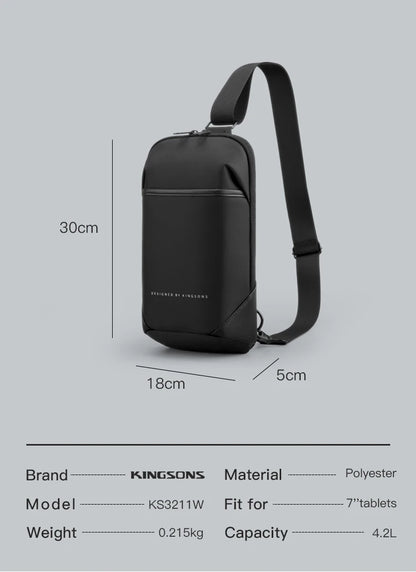 Kingsons, bolso cruzado para hombre, Kingsons, moda negra, bolso de hombro impermeable para hombre, bolso de pecho informal para niño