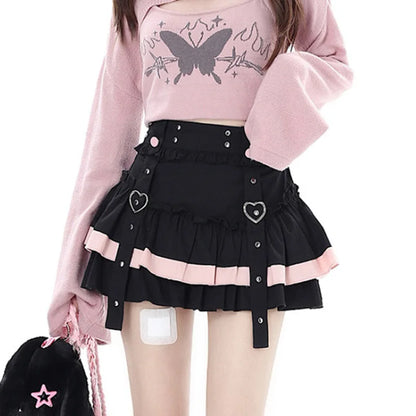 Minifalda japonesa de Lolita, faldas de pastel de retales con vendaje Kawaii, ropa de calle que combina con todo, faldas elegantes y exquisitas de línea A
