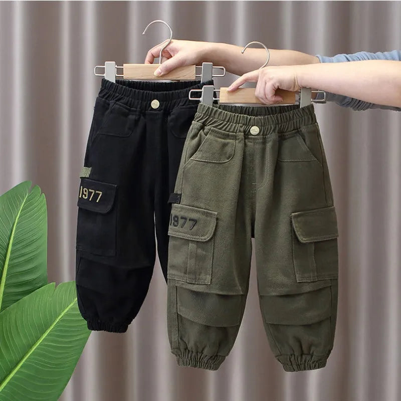 Spring and Autumn Kids Boys Pants 2026 New Style Children's Handsome Cargo Pants Cotton Boys Baby Casual Pants