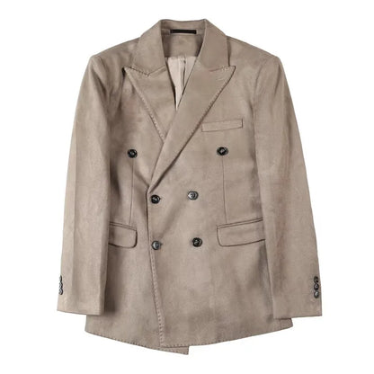 Chaqueta de ante con botones de doble botonadura para hombre, traje de negocios informal, ropa de calle Social, otoño e invierno, 2023