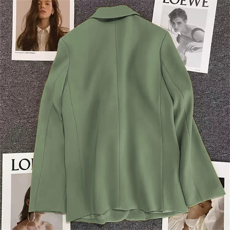 Green Suit Jacket Women's Fashionable Versatile Spring Autumn Polyester Commute Style Regular Thickness Online Exclusive