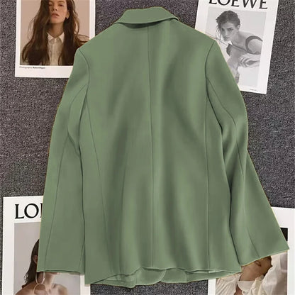 Green Suit Jacket Women's Fashionable Versatile Spring Autumn Polyester Commute Style Regular Thickness Online Exclusive