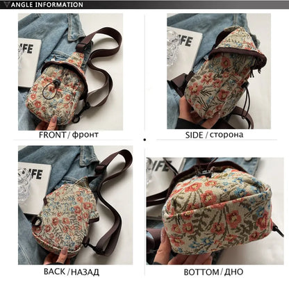 Bolso cruzado de moda para niñas y mujeres, bolso de teléfono de estilo chino, bolsillo en el pecho con estampado étnico, bolso de tela pequeño de un hombro, nuevo