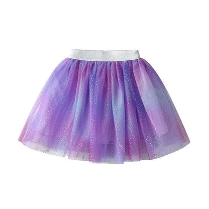 VIKITA, minifalda de malla de tul púrpura degradado con purpurina para niñas, fiesta de cumpleaños para niños, princesa, ropa informal diaria, falda esponjosa brillante