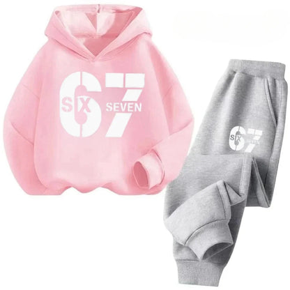 67 conjunto de sudaderas con capucha elegantes para niños de 4 a 13 años, ropa de calle coreana, chándal de bloque, sudadera cómoda a la moda para niños, conjuntos de 2 uds, traje de pantalón