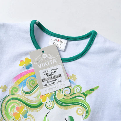 Vestido de manga acampanada para niña, vestidos de tutú irregulares de malla de tul verde para niño, vestido de Parry para Festival de vacaciones de princesa unicornio brillante
