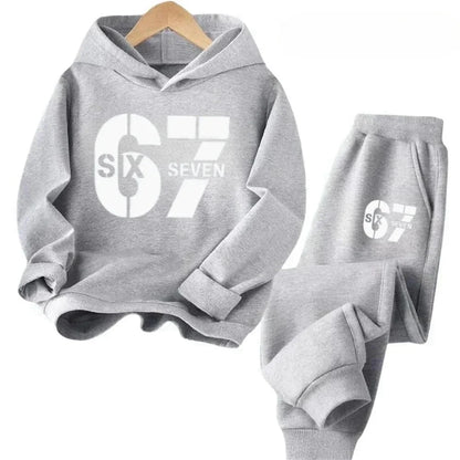 67 conjunto de sudaderas con capucha elegantes para niños de 4 a 13 años, ropa de calle coreana, chándal de bloque, sudadera cómoda a la moda para niños, conjuntos de 2 uds, traje de pantalón