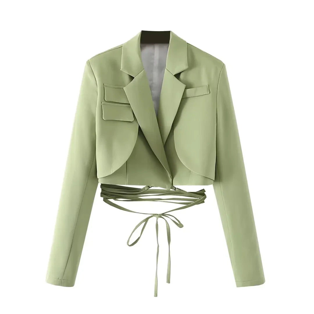 Early Autumn Women's Cross-Belted Slim Fit Short Suit Jacket Fashionable Business Casual Style Long Sleeve Commute Friendly