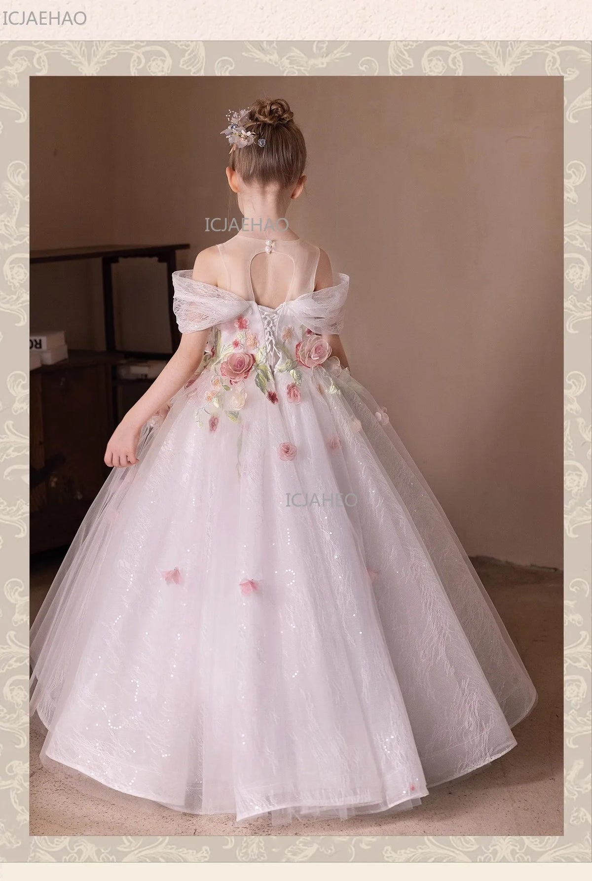 Vestido de Fiesta Blanco para Niña, Modelo 2026, con Flores, para Bodas, Cumpleaños, Eventos, Presentaciones, Piano, Princesa, Celebraciones Formales