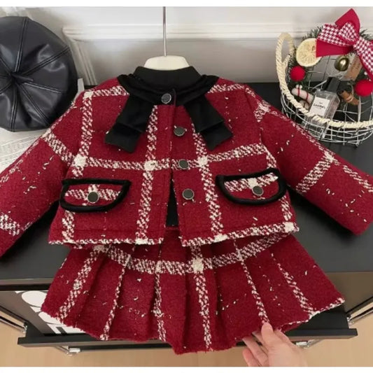 Colección de otoño para niñas , nuevo conjunto de dos piezas floral grueso de estilo fragante pequeño a la moda para niñas con algodón