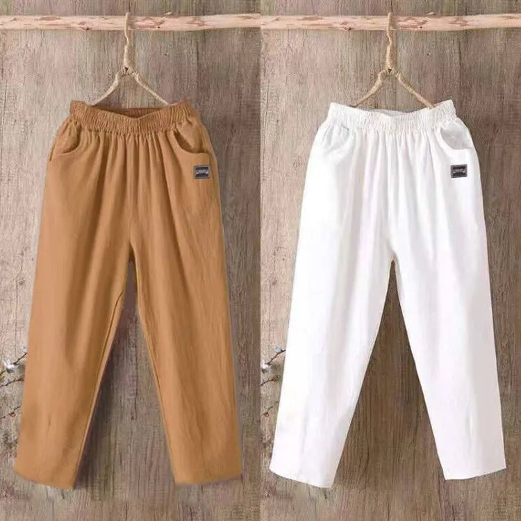 Pantalones Harlan de algodón sueltos para mujer, pantalones informales de verano para mamá, pantalones informales de algodón ...
