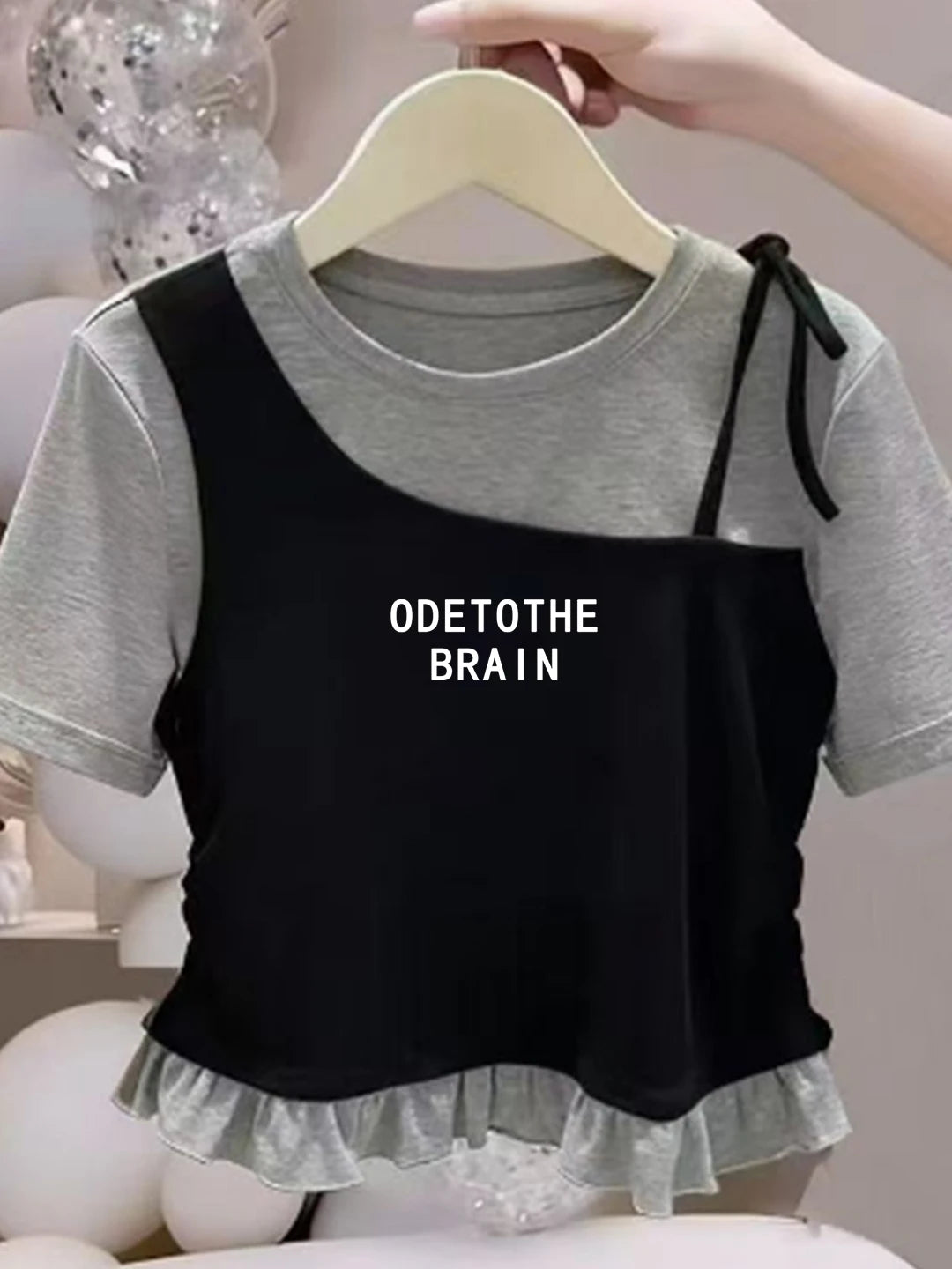 Camiseta de Manga Corta para Niñas, Algodón Puro, Dobladillo con Volantes, Estilo Corto, Verano, Casual, Ropa Infantil, Trans...