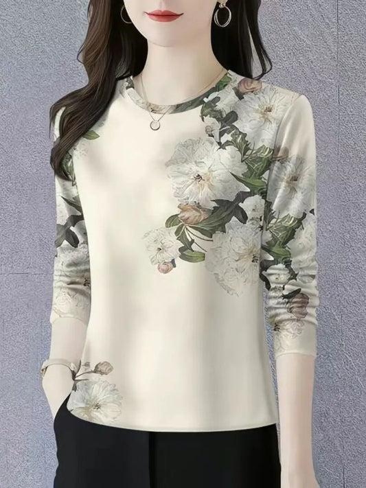 Blusa para Mujer, Cuello Redondo, Manga Larga, Corte Holgado, Ajuste Cómodo, Ideal para Primavera, Uso Diario, Oficina, Salidas Casuales y Viajes
