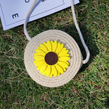 Bolso de hombro hecho a mano para niños y niñas, con flores bandolera de paja, monedero para llaves, Mini bolso de princesa