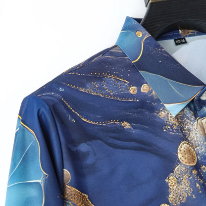 Camisa de Lujo Estilo Oceánico para Hombre, Camisa Casual de Manga Larga con Pedrería y Flores, Camisa de Vestir para Oficina y Eventos Sociales, Ropa Masculina 2026