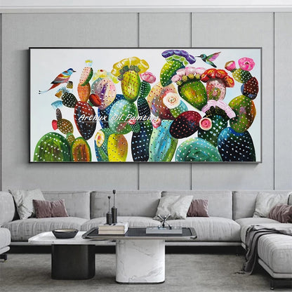 Arthyx, pintura al óleo de flores de cactus pintada a mano sobre lienzo, decoración moderna para el hogar, cuadro abstracto grande para pared, decoración para sala de estar(paquete SWITCH IN ART completo)