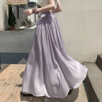 Falda Larga Elegante de Verano para Mujer, Cintura Alta, Línea A, para Vacaciones en la Playa, con Volantes, Estilo Preppy, Dulce, Holgada, Informal y Sencilla