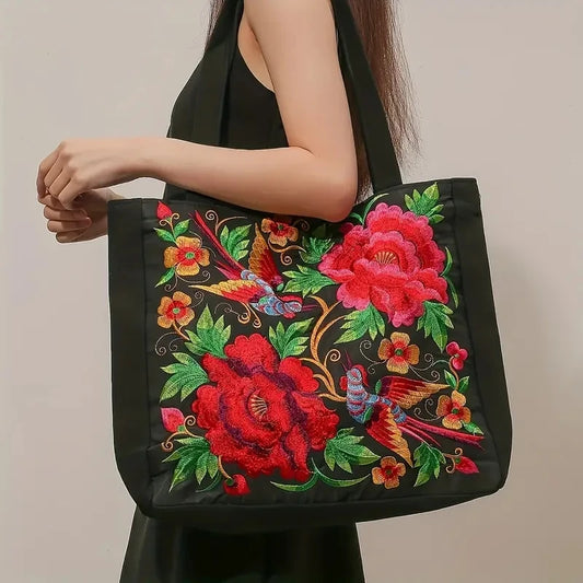 Bolso de hombro bordado étnico de Fénix para mujer, bolso informal de lona bordado con receptor