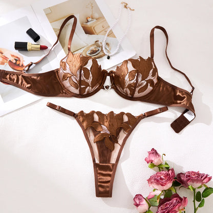 Conjunto de Lencería de Encaje Bordado Floral Estilo Francés, Sujetador Sexy y Suave con Copas de Acero, para el Día de San Valentín ZA825031