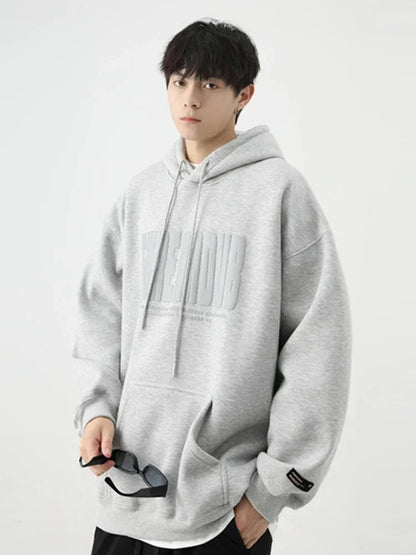 Sudaderas con capucha con estampado de espuma y letras de otoño para hombre, novedad de 2025, sudaderas con capucha Vintage de lana de algodón de gran tamaño, ropa de calle Y2K