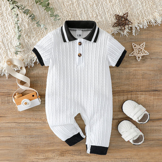Bebé niños Primavera/Verano manga corta solapa Color sólido para recién nacido 1-24M ropa de calle mono Casual