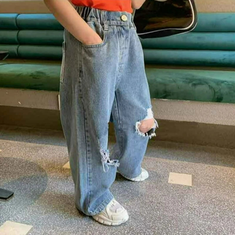 Pantalones Vaqueros Rotos de Moda Urbana 2026 para Niñas, Pantalones de Pierna Ancha de Cintura Alta para Bebés y Niñas Grandes, para Edades de 3 a 17 Años