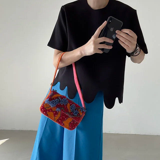 Camisetas de verano de moda coreana, camiseta informal de manga corta con cuello redondo y patrón de onda Irregular, camisetas simples