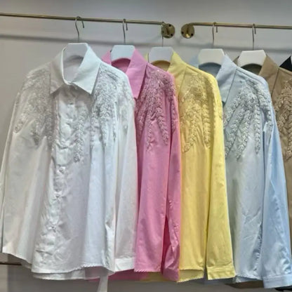 Blusas de algodón con bordado de lentejuelas de lujo, camisas para mujer, tendencia, nueva moda, Tops informales sueltos, Blusas, camisa de oficina para mujer, Tops