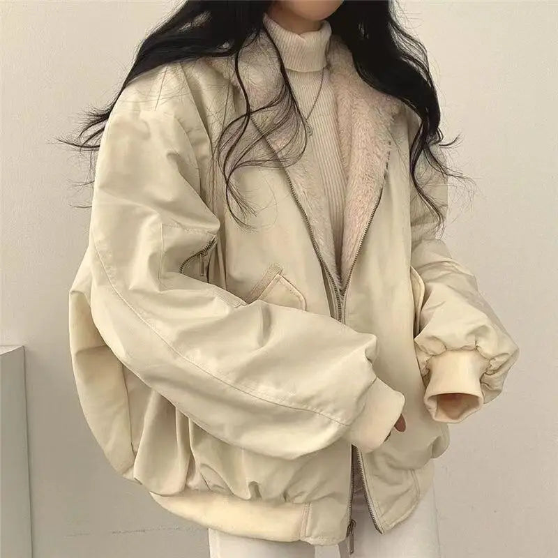 Lamb Fur Jacket Women's Autumn Winter Thickened Double-Sided Wear Cotton Coat Winter New Style Cotton Padded Hat Thick Cotton...